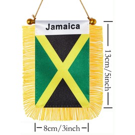 CANTENDO 2 Pack Jamaica Window Hanging Flag,Mini Jamaican Car Flag with Pole Tassel Suction Cup Rearview Mirror Decoration(3x5 Inch)