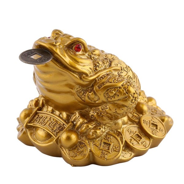 Gold Frog, Money Frog, Feng Shui Goods, Tripod, Mini Money Frog, Figurine, Crafts, Good Luck, Lucky Item, Prosperity of Business, Auspicious Item, Home Office Decoration (Gold)