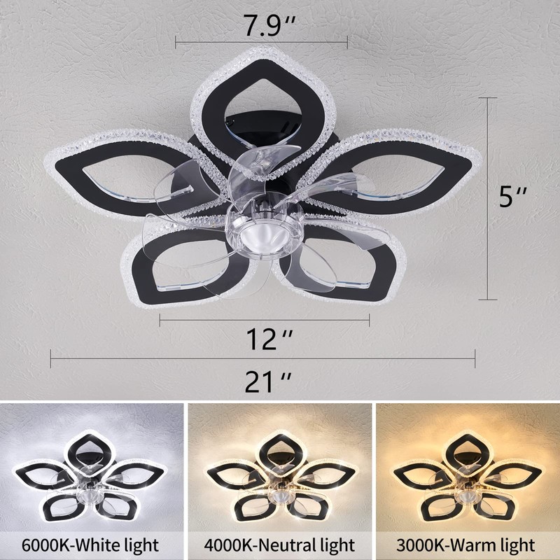 Dalouguan 21-Inch Ceiling Fan with Lights and Remote Control, Black