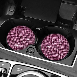 MACHSWON 2 Pack Car Cup Holder Shiny Car Coasters Drink Coasters Pink Non-Slip Fashion Crystal Rhinestone Car Cup Holder Coaster Accessories