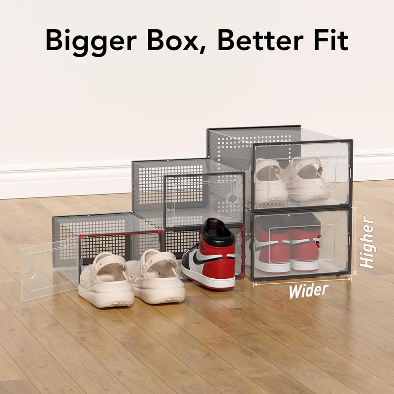 Foluck X-Large Shoe Storage Box, 15 Pack Clear Plastic Stackable
