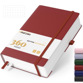 Smarpau Notebook A5, Hardcover Dotted Journal Book with 360 Pages, Premium 100 gsm Ink-proof Papie Thick, Leather Notebook for Women Men Work Office School 14.5 x 21 cm Dark Red