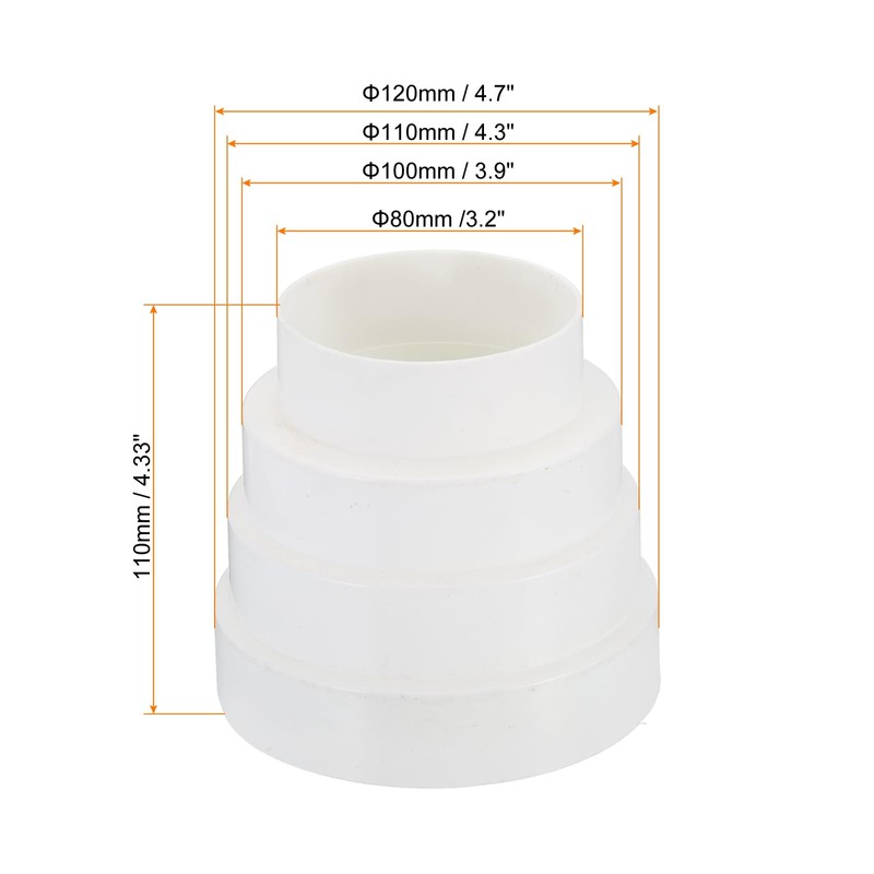 PATIKIL 2pcs 80mm-120mm Duct Reducer Duct Connector Duct Inline Adapter