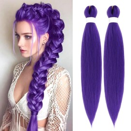 2PCS Extensiones de Cabello Morado para Trenzas, 26inch Cabello para Trenzar Preestirado, para Fiestas Temáticas, Cosplay, Navidad y Otras Ocasiones