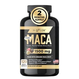 Organic Maca Root Capsules 1500mg - Made with Black, Red, Yellow Peruvian Maca Root Extract  Black Pepper - 120 Vegan Pills - 100 Gelatinized -...    