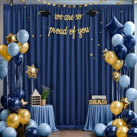 10ft x 8ft Navy Blue Backdrop Curtains for Parties 2 Panels Backdrop Drapes Soft Fabric Drapes for Backdrop No Wrinkle Spandex Backdrop Curtain for Graduations Retirement Birthday Wedding Photoshoot