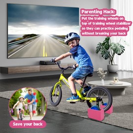 Bike Training Wheel Trainer,Indoor Kid Bike Riding Training Wheels Stabilizers,Pedal Cycle Block Holder with 2 Anti-Slip Pads,Home Trainer for Kids Bicycle with Training Wheels,Safe & Stable - Wooden