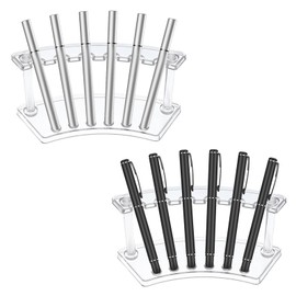 Quilax 2Pcs Pen Holder Stand for Desk, Clear Pen Display Stand Pen Holder with 6 Slots, Makeup Brush Stand Rack Pen Stand Storage, Eyebrow Pencil Organizer for Home Office School Store Use