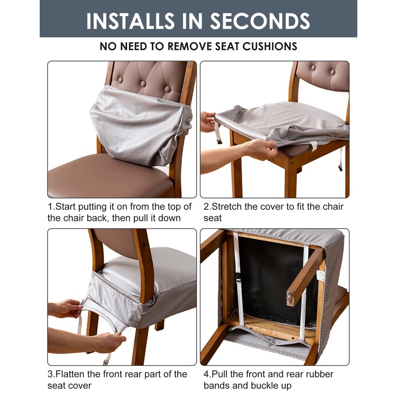 Genina Dining Chair Covers Set of 6, Waterproof PU Leather