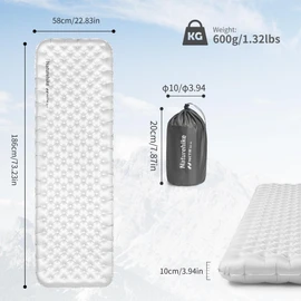 Naturehike TUYE 6.5 Ultralight Inflatable Sleeping Pad, Ultralight Camping Portable Sleeping Pad (Carbon silver/square/186 * 58CM
