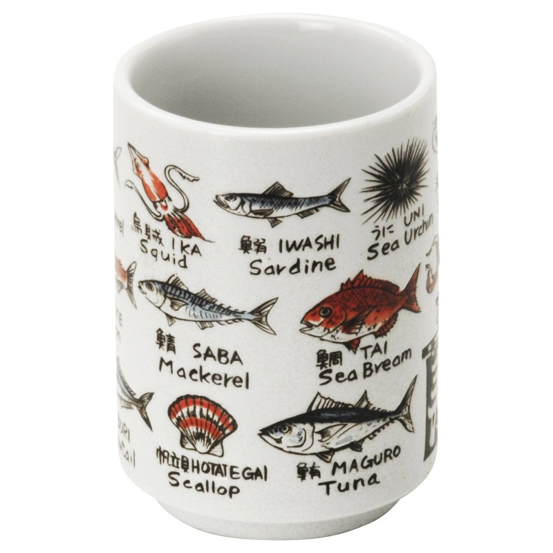 Mino Yaki 552-13-47E(3) Sushi Tea Cup Set, Fish English