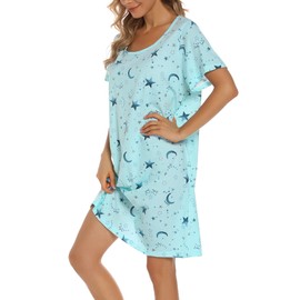 ENJOYNIGHT Nighties for Women Cotton Nightdress Sleep Tee Short Sleeves Print Nightshirt Soft Sleepwear Loungewear (Medium,Star)