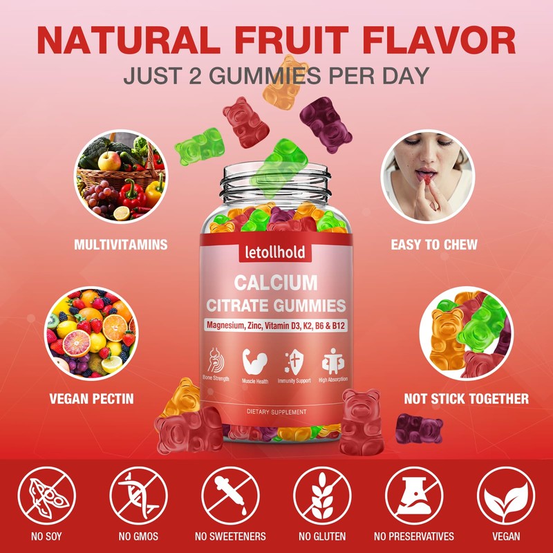 Calcium Citrate Gummies - 1200mg Calcium Gummies with Magnesium Zinc