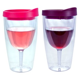 Southern Homewares Red & Pink Lids Wine Tumbler Set – 16oz Insulated Double Wall Acrylic See-Through Cups, 2-Pack Wine 2Go Set