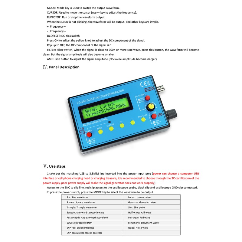 FG-200 DDS Function Signal Generator Frequency Counter 0.01Hz - 500KHz