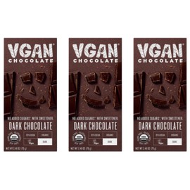 VGAN Vegan Chocolate Bars, Gluten Free Snacks, Plant Based, Soy and Dairy Free, Organic Ingredients, Cruelty Free, Kosher, and Non GMO, Dark Chocolate, 3 Pack