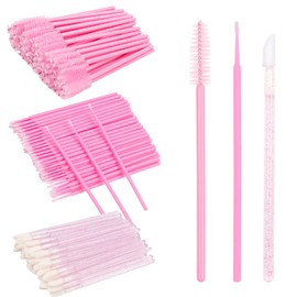Juego de 300 suministros de extensión de pestañas desechables, microhisopos para combinar cejas, carrete de labios, aplicador de rímel, herramienta de pestañas (juegos rosados)
