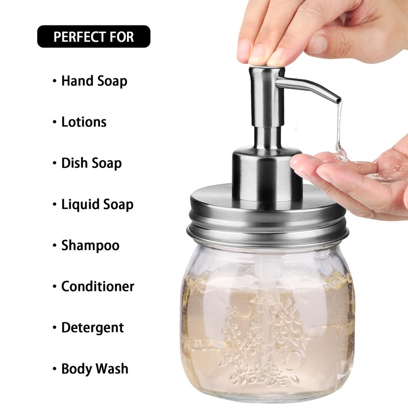 Amolliar 10 OZ Mason Jar Liquid Soap Dispenser, Stainless Steel