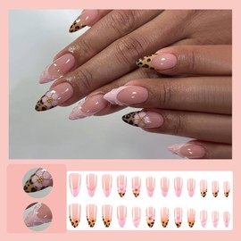 24 Pcs French Tip Press on Nails Short Almond,ZWENJIE Acrylic Nail Tips Kit Fake Nails Press ons Stick on Nails Supplies Glue on Nail Full Cover Artificial False Nails 3D Texture Design for Women