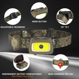 EverBrite Headlamp, 300 Lumens Head Lamp for Adults, 7 Modes with White/Red/Green Light, 30°Adjustable LED Headlight for Camping, Running, Hunting, 3 AAA Batteries Included