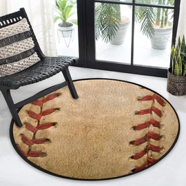 Alfombra redonda retro con patrón de béisbol, absorbente, antideslizante, lavable, para sala de estar, baño, decoración del hogar, guardería, 91,9 cm