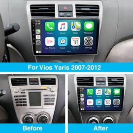 Slakerbe Android 13 Double Din Car Stereo Radio Fit for Vios Yaris 2007-2012,2G+32G Carplay Android Auto Radio Player 9” Touchscreen GPS Navigation Support Bluetooth AHD Backup Camera FM HiFi WI-FI