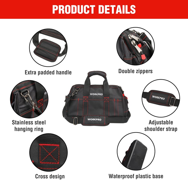 WORKPRO 16-inch Close Top Wide Mouth Tool Storage Bag with
