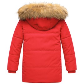 CREATMO US Boys Long Stylish Winter Outdoor Coats Heavyweight Sherpa Fleece Parka Water Resistant Windbreaker Red 6-7