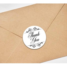 Darling Souvenir Round 1.6 Inches Swirl Border Thank You White Stickers Non Customized Gift-45 Pcs