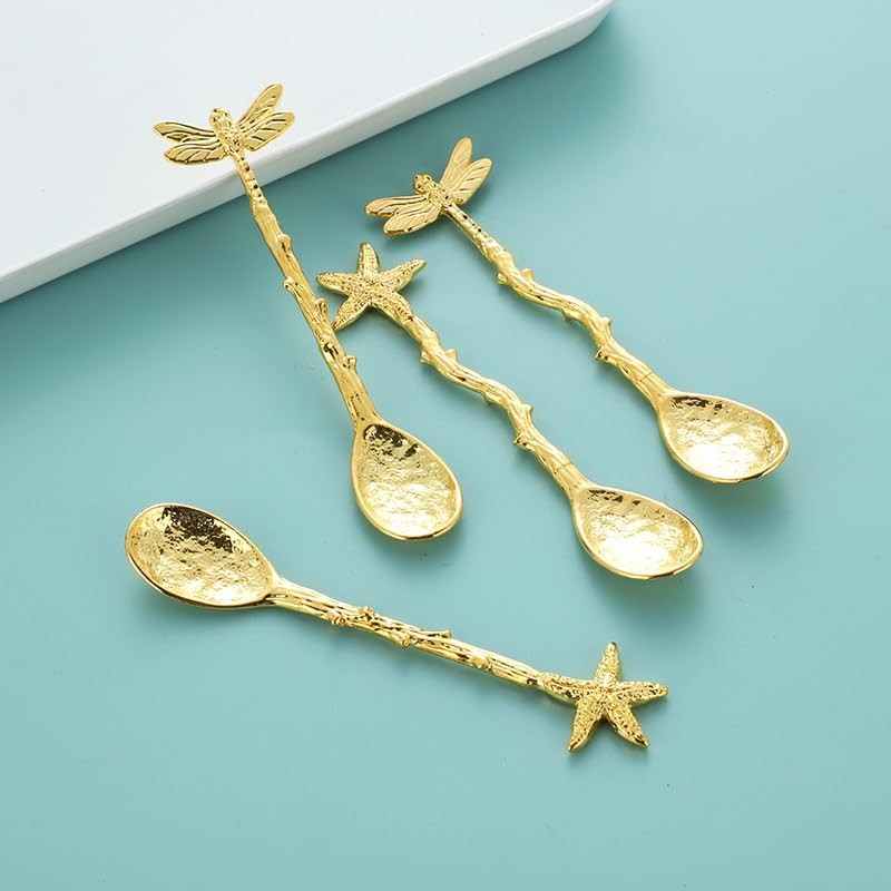 Gold Retro Dragonfly Coffee Spoon Teaspoon Stainless Steel Tableware Creative