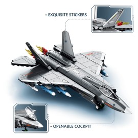 HIGH GODO F-35 Fighter Jet Lightning II Aircraft Clamping Blocks Model, Model Building 1:40 Fighter, 621 Pieces, 40 cm Long, ww2 Fighter Plane Building Blocks Set, Birthday from 6 Years Boys or Adults