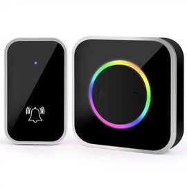 KEWUZY Wireless Doorbell, Waterproof, Dust, Outdoor Doorbell, Front Door with 60 Ringtones, 4 Volumes, Flashing LED, Doorbell Set, Wireless Range, 400 m, Black