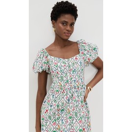 MOON RIVER Women's Puff Sleeve Corset Midi Dress, Ivory Multi, XS