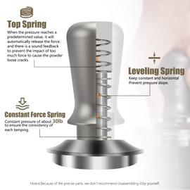 IKAPE 53mm Palm Espresso Tamper, Premium Barista Coffee Tamper with Calibrated Spring Loaded, 100% Flat Stainless Steel Base Tamper for Espresso Machine
