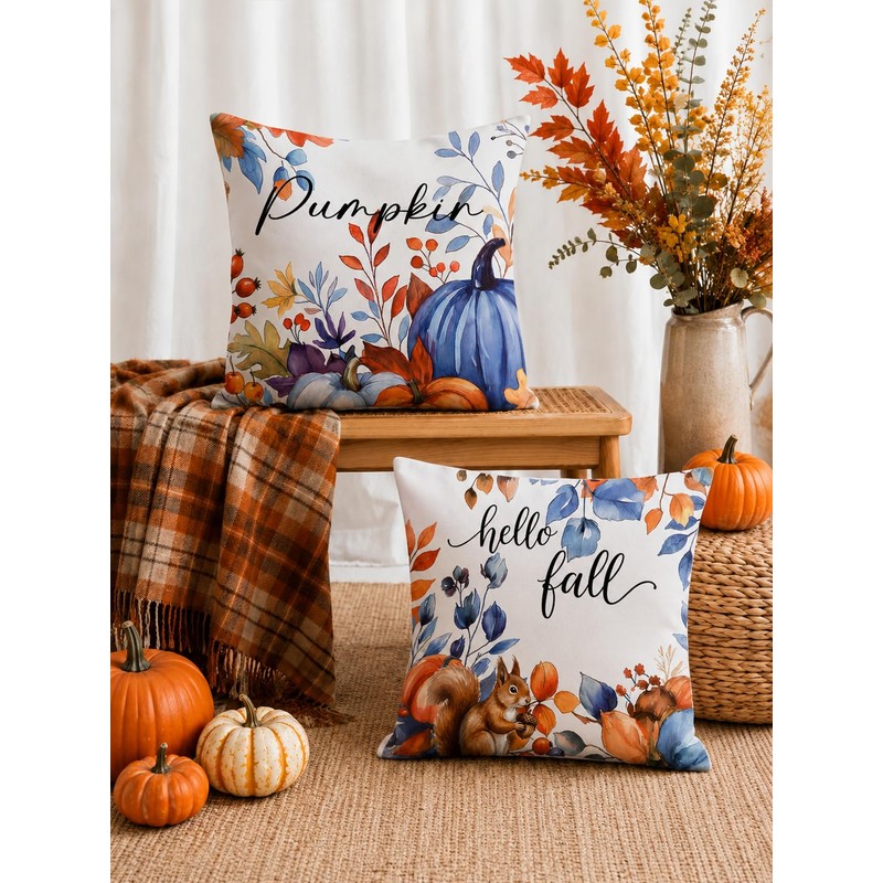 Fall Pillow Covers 18x18 Set of 2 Velvet Farmhouse Rustic
