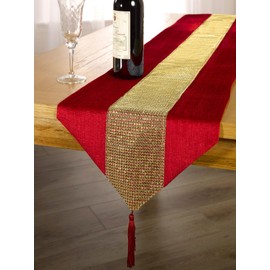 Emma Barclay Eclat Diamante Sparkle Tasseled Runner (Red & Gold, 13x72" (33x183cm))
