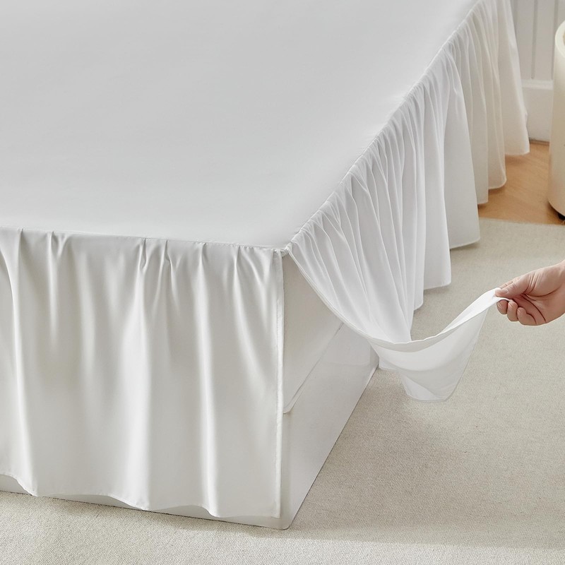 Uozzi Bedding Bed Skirt Queen Size Three Fabric Sides Elastic