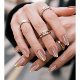 Artquee Press on Nails Short Falling Stars Cat Eye Almond False Tips Pink Glossy Reusable Fake Stick on Nails Kit for Women - 30 Pcs 15 Sizes