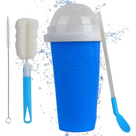 SLUSHY CUPS -SLUSHIE MAKER FOR ANY DRINK COMES WITH SPOON, LID, CLEANING BRUSH (ALL AGES) Kitchen Silicone Utensils Kids Straw Mug:_Large Slushy Cup - Green (500 ml)