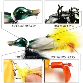 VMSIXVM Duck Lures for Bass Fishing, Realistic Topwater Baby Duckling Baits Floating Artificial Hard Swimbaits for Pike Musky Catfish Freshwater Saltwater Fishing, 4.8 inch