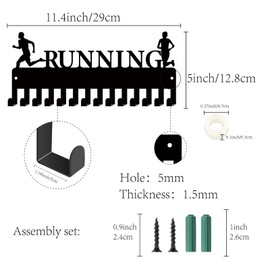 CREATCABIN Running Medal Hanger Medal Holder Rack Sport Metal Awards Iron Small Holder Decor with 20 Hooks for Wall Home Badge Race Running Swimming Black 29 x 12.8 cm