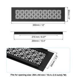 PATIKIL 12 x 3 Inch Door Air Vent Cover Heavy Aluminum Grille Vent Cover with Mounting Screws for Cabinet Wardrobe Door, Black