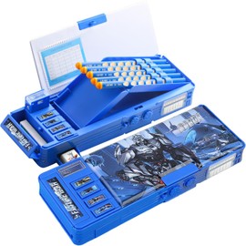 Estuche de Lápices, Multifuncional Lapiceras Organizadoras con Sacapuntas y Cerradura, Organizador de Papelería para el Trabajo de Oficina Escolar, Regalo para Niños, Mecha Transformadora Azul