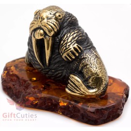 Solid Brass Amber Walrus Figurine IronWork