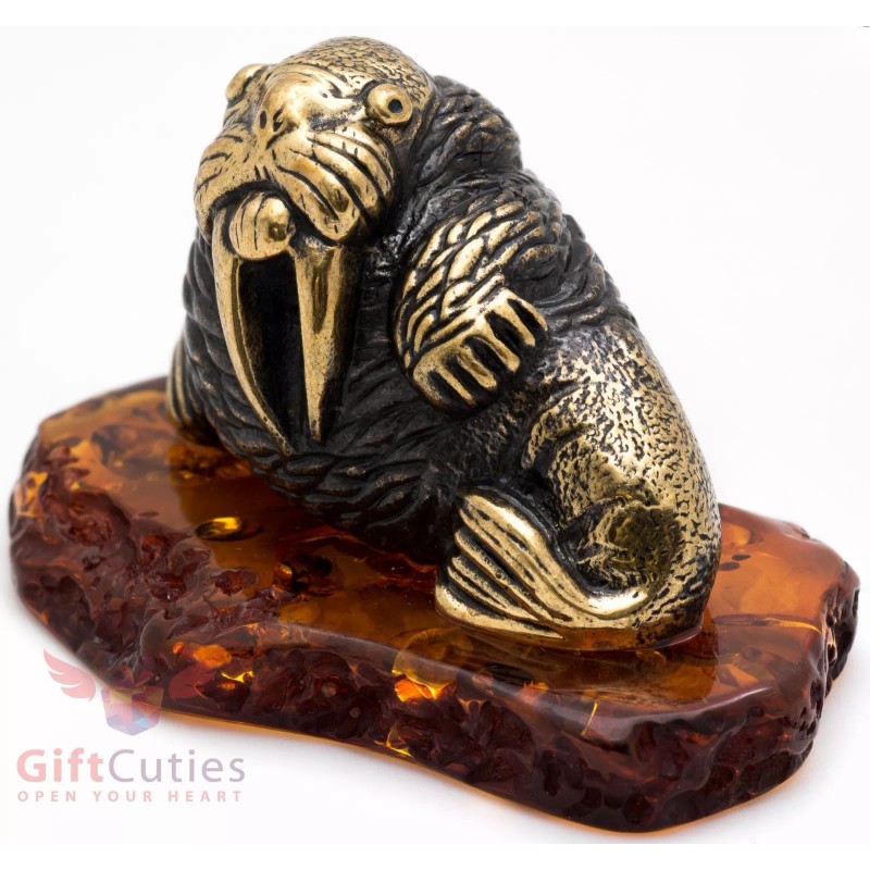 Solid Brass Amber Walrus Figurine IronWork