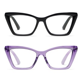 AMOMOMA 2 Pack Trendy Stylish Reading Glasses for Women,Retro Square Cateye Blue Light Computer Frame Reader AM6120 C1+C4 1.0 X