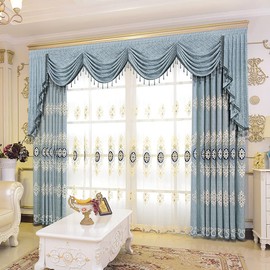 ELKCA Jacquard Embroidered Curtains for Bedroom Luxury Blue Curtains for Living Room,Grommet Top,2 Panels (Blue, 52" W x 96" L)