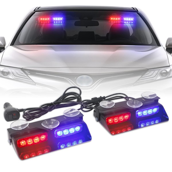 XRIDONSEN 2 in1 Dash Emergency Strobe Lights Interior Windshield Red