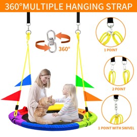 40 Inch Tree Swing for Kids Outdoor，Spider Web Tree Swing,850Lb Weight Capacity,900D Oxford Waterproof with Handles, with 71" Adjustable Hanging Straps，for Backyard, Playground (40Inch-6Colors)