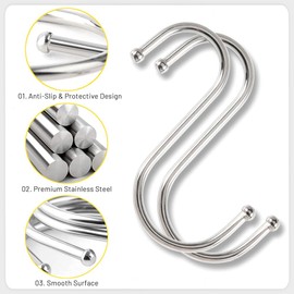 Pack of 30 S-Hooks, 10 cm for Hanging, S-shaped Metal Hooks Made of 304 Stainless Steel, Multipopused for Hanging for Kitchen, Bathroom, Wardrobe, Anti-Drop Design